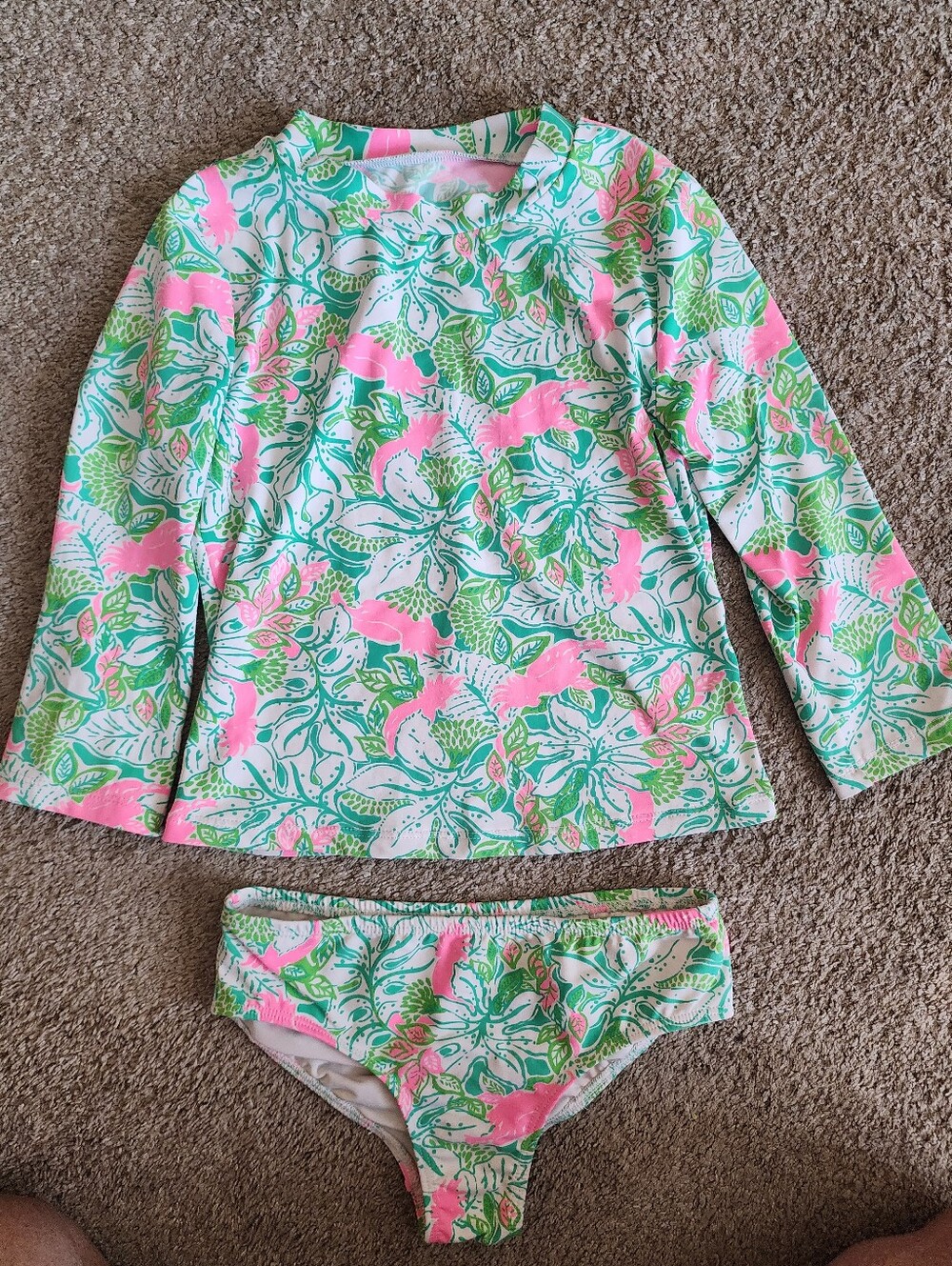 Lilly Pulitzer Girls Floral Long Sleeve Rashguard Set Sized 6 - Pink & Green
